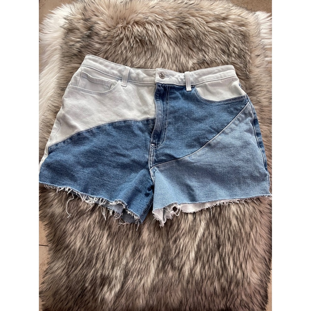 Hollister Ultra High-Rise Mom Denim Shorts Color-block Blue  Patchwork  Size 13